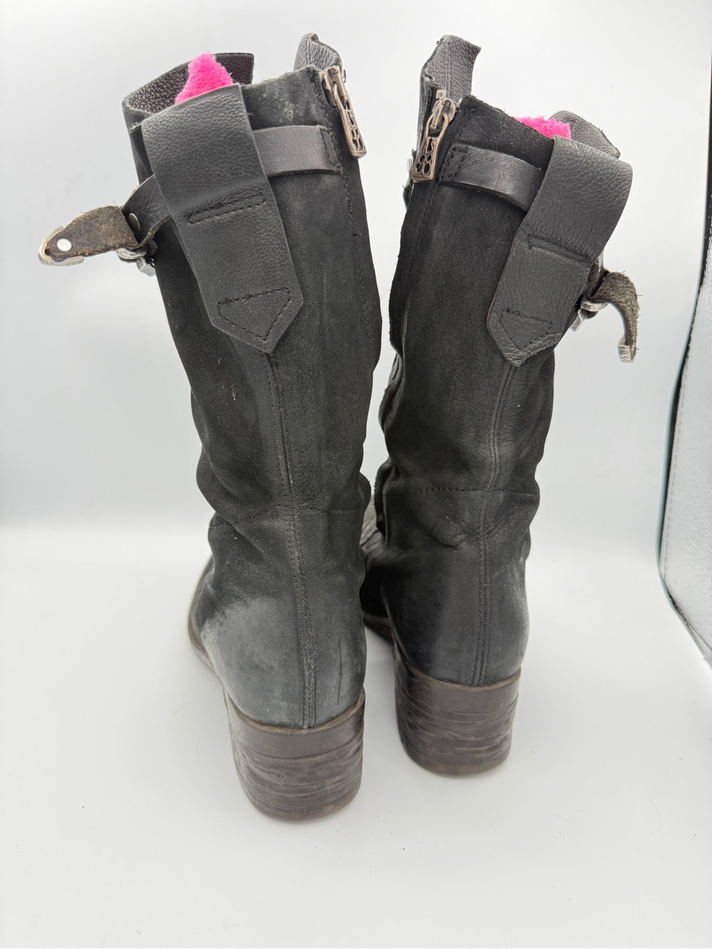 A.S.  98 Bardo Tall Black Buckle Boots Grunge Goth Leather Combat Biker - Picture 4 of 9